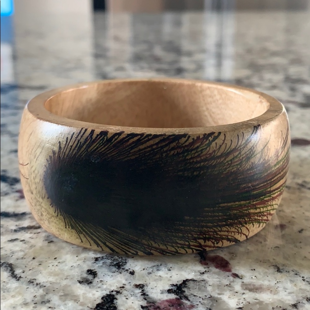 Worn once! Wooden peacock feather bangle
